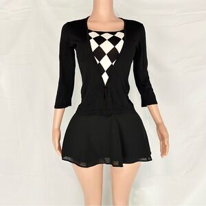 Vintage black and white argyle layered 3/4 sleeves top